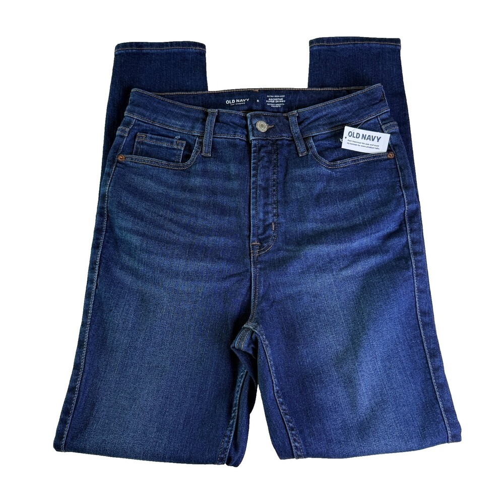 Old Navy NWT Extra High-Rise Rockstar Super Skinny Women's Jeans Sz 8 Med. Wash - Picture 1 of 16